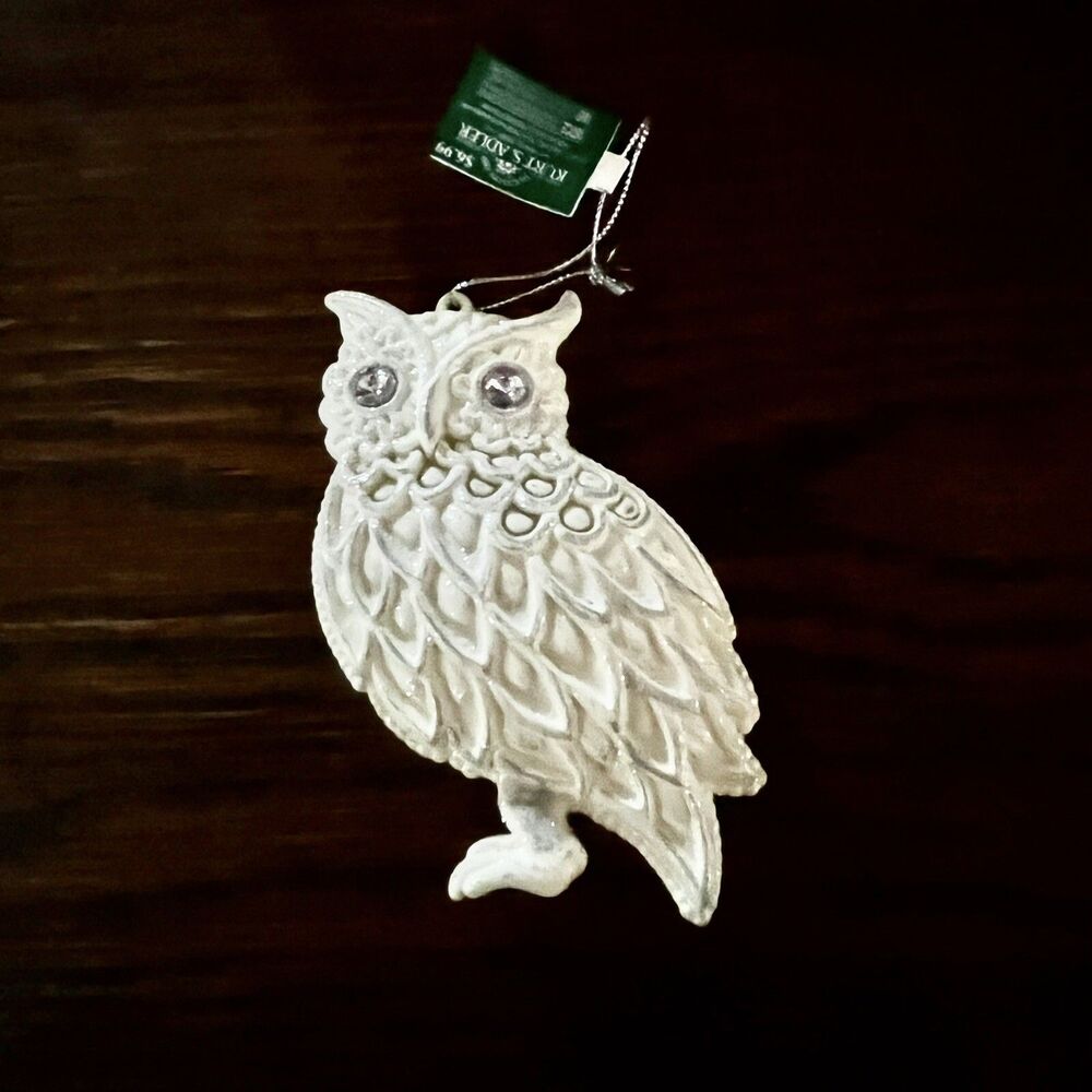 Kurt Adler Glitter White Owl Ornament NWT